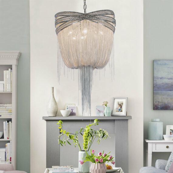 Stacking Rings Chain Tassel Pendant Chandelier - Lightings Menu