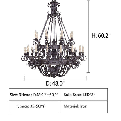 Vintage Iron Simple Candle Art Chandelier for Living Room / Villa / Stairs - Lightings Menu